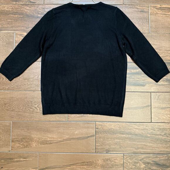 EMILY DANIELS Embellish 3/4 Sleeve Pullover FANCY Sweater V Neck Size L Black - Picture 8 of 8